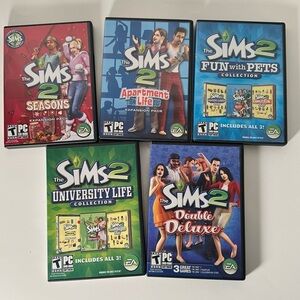 The Sims 2, 5 Piece Expansion Pack Lot University, Seasons, Pets, Apartment,dub